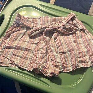 High Waist Pink and Orange Shorts with Elastic Waistband